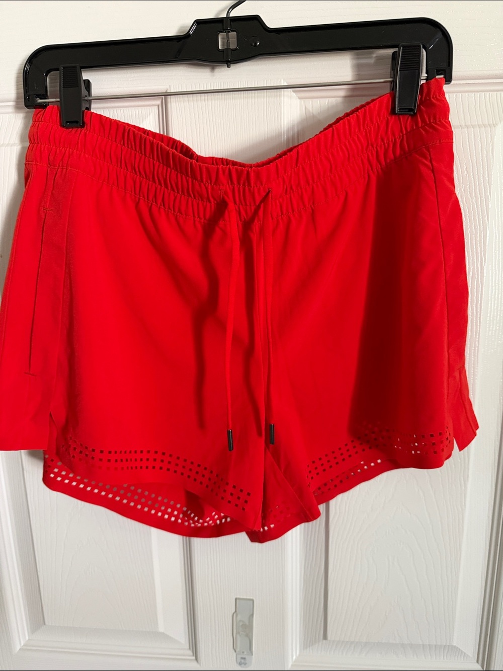 Women’s Red Athleta Shorts with Laser-Cut Hem